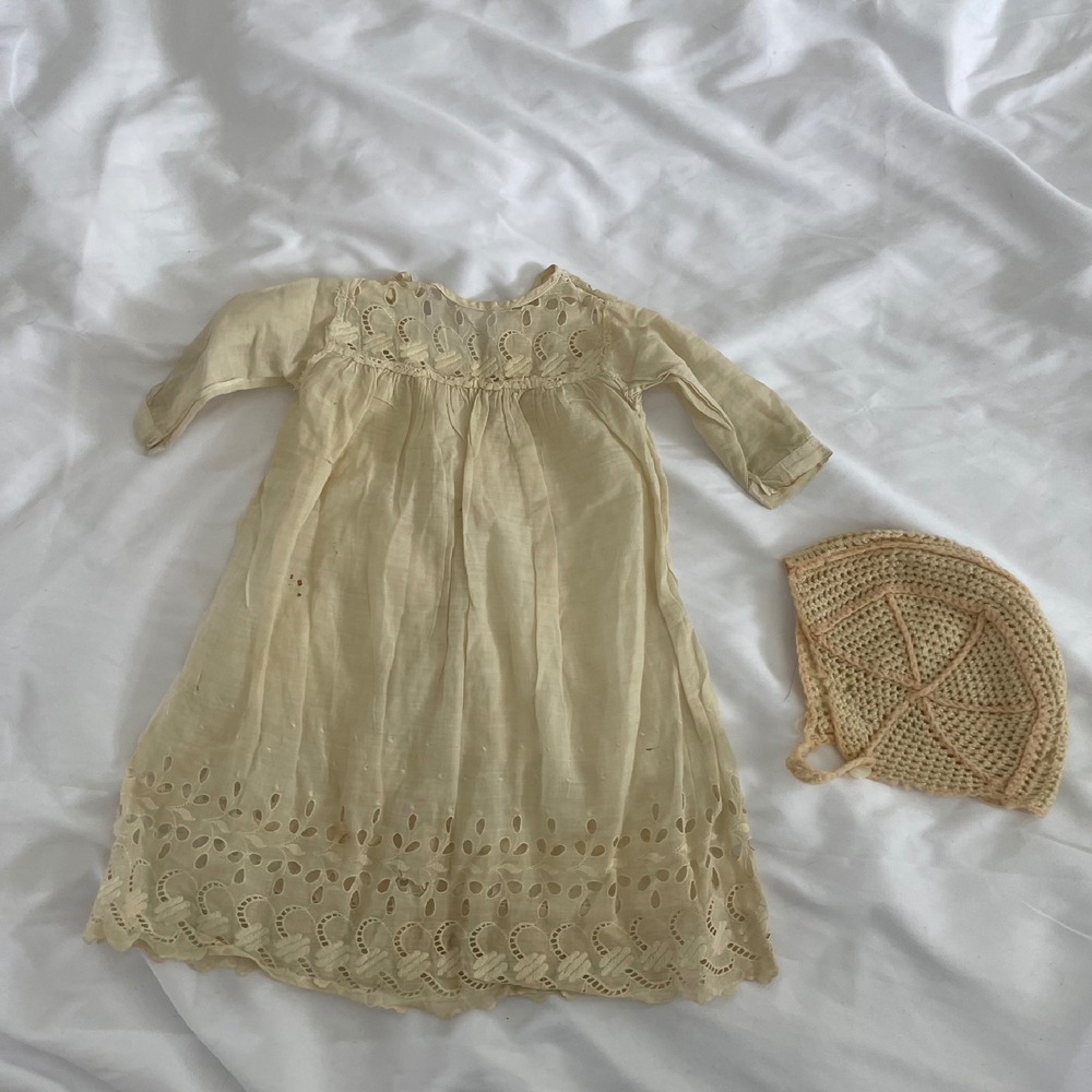 Vintage‎ Antique Eyelet Lace Dress with Matching Handmade Crochet Hat